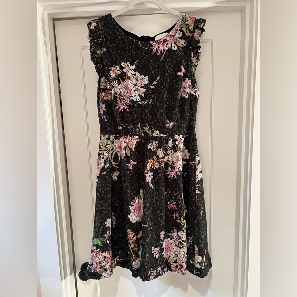 Black floral fit and flare dress
